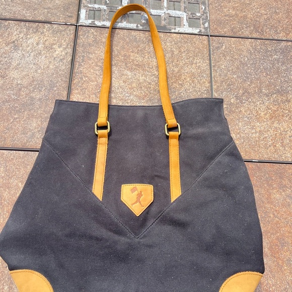 BASEBALLISM GENUINE BASEBALL LEATHER AND CANVAS Black and Tan Tote Bag - Picture 2 of 7